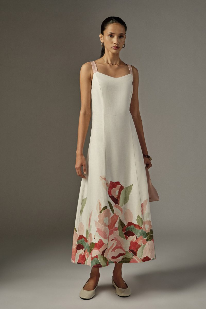 White Colored A-Line Floral Print Dress