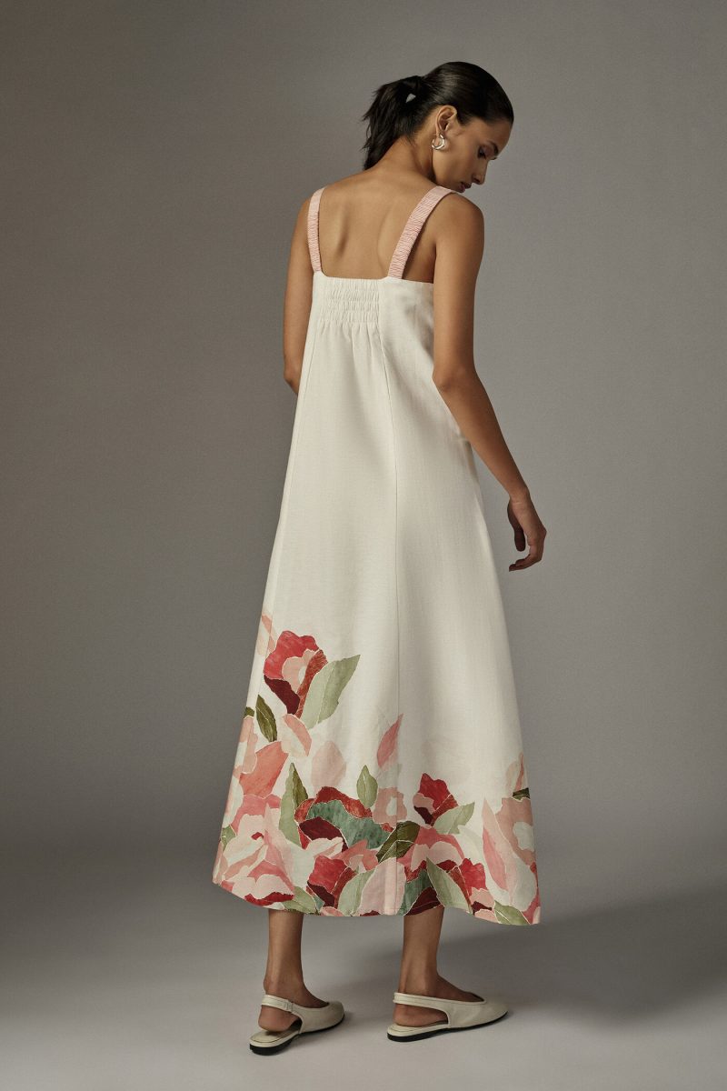 White Colored A-Line Floral Print Dress
