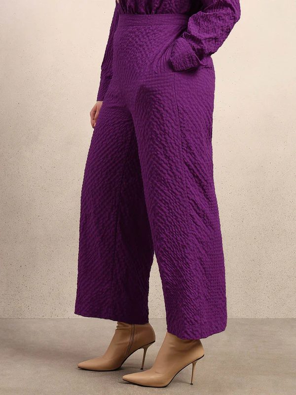 Curve Purple Textured Wide-Leg Pants