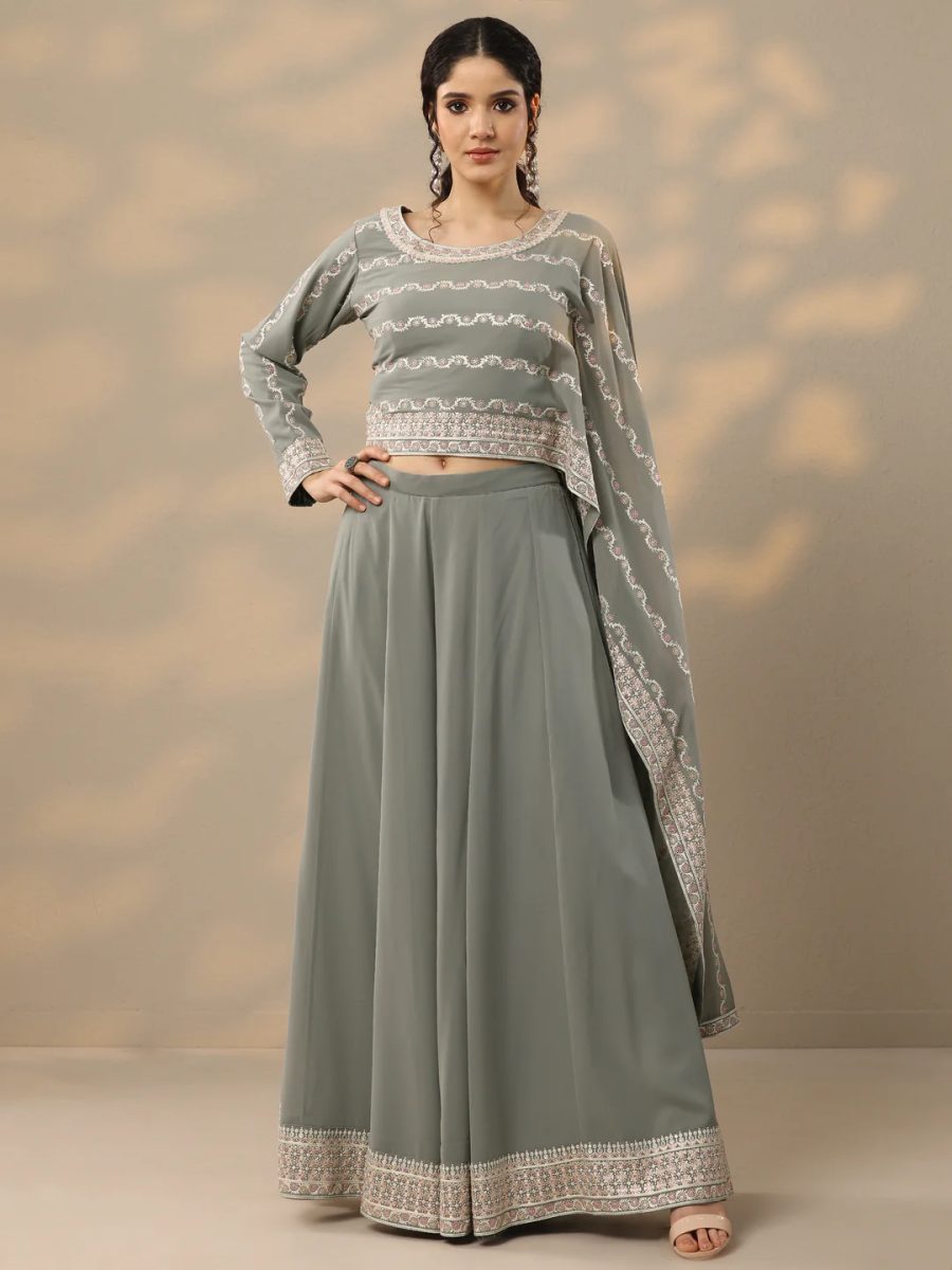 Libas Art Grey Embroidered Georgette Co-Ord Set