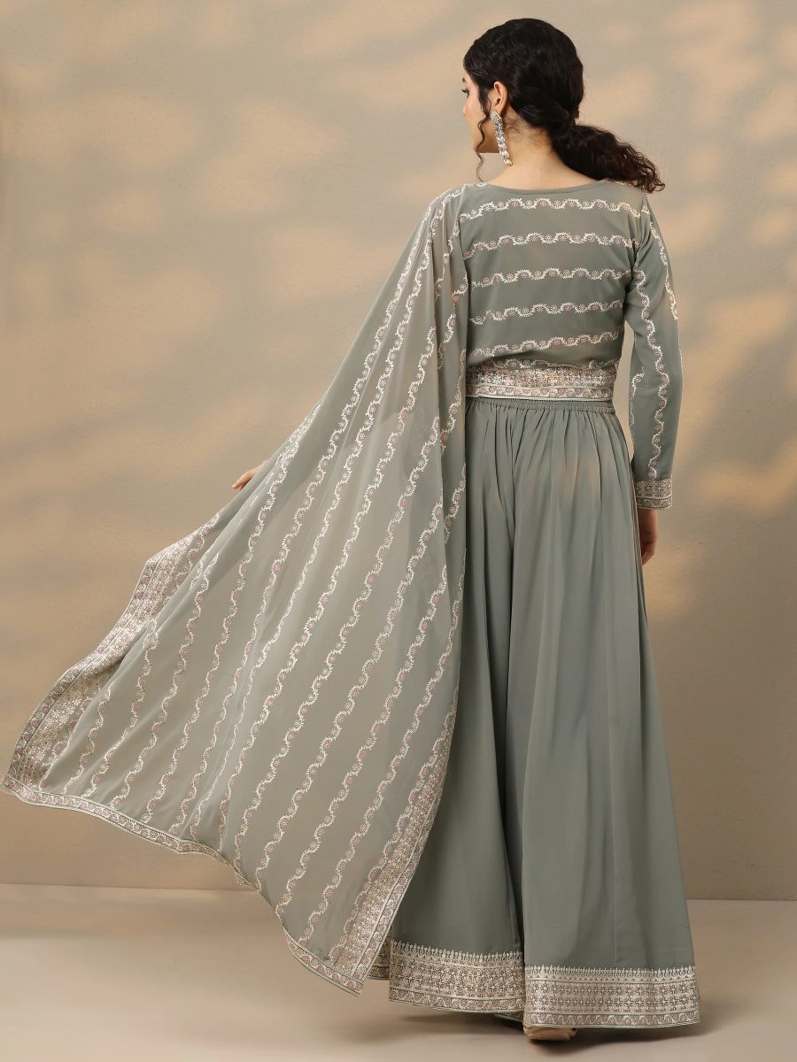 Libas Art Grey Embroidered Georgette Co-Ord Set