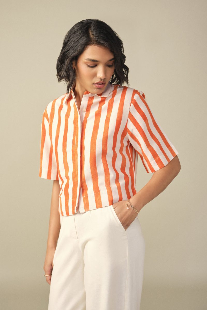Striped Crop Shirt in Orange