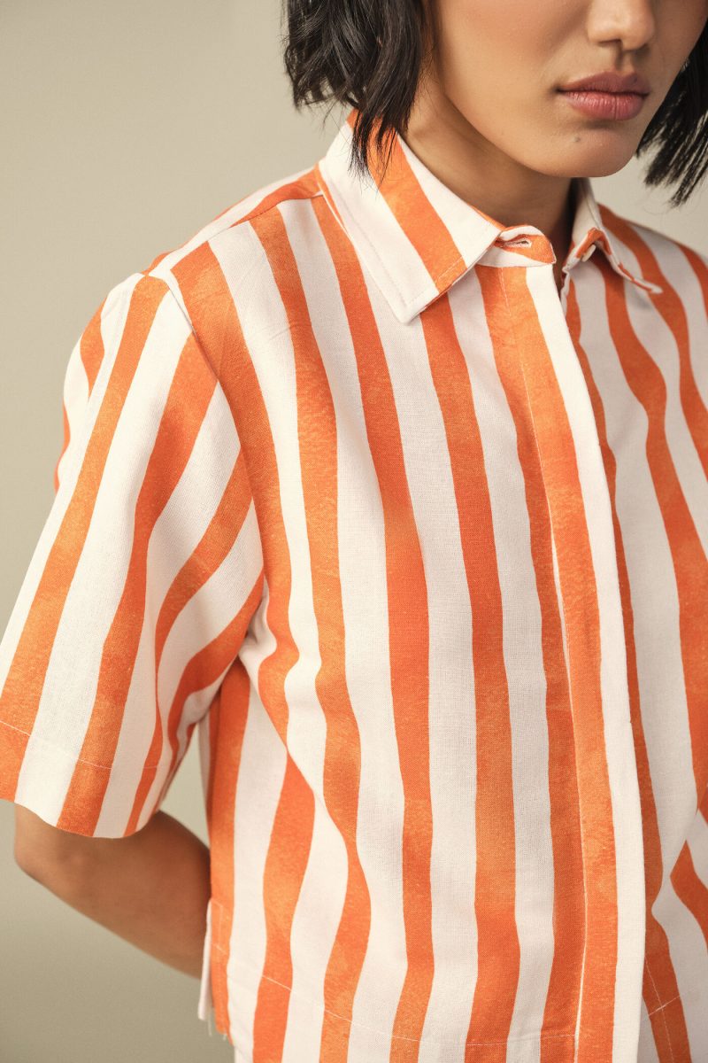 Striped Crop Shirt in Orange