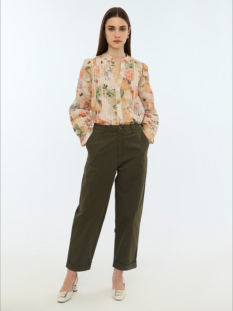 Men's Tailored Olive Green Wool Blend Trousers