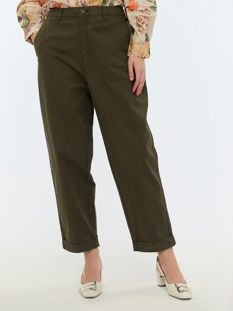 Men's Tailored Olive Green Wool Blend Trousers