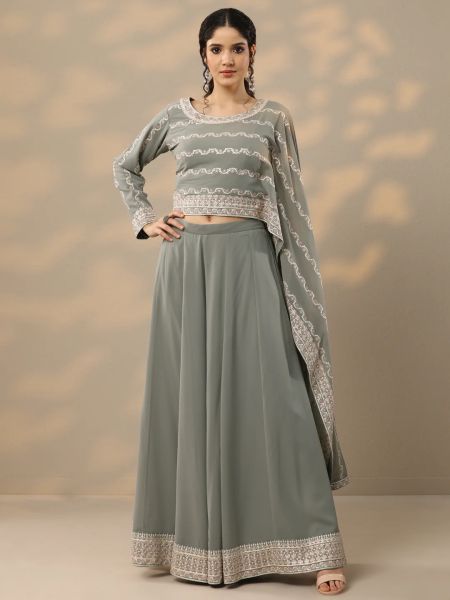 Libas Art Grey Embroidered Georgette Co-Ord Set