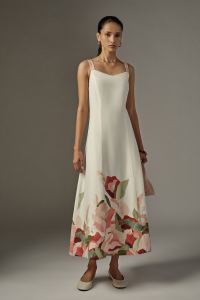 White Colored A-Line Floral Print Dress