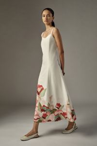 White Colored A-Line Floral Print Dress
