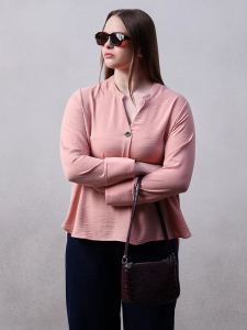 Curve Pink V-Neck Textured Top