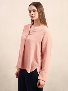 Curve Pink V-Neck Textured Top