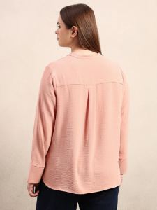 Curve Pink V-Neck Textured Top
