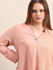 Curve Pink V-Neck Textured Top