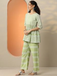 Green Embroidered Cotton Co-Ord Set