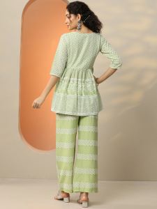 Green Embroidered Cotton Co-Ord Set