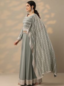 Libas Art Grey Embroidered Georgette Co-Ord Set