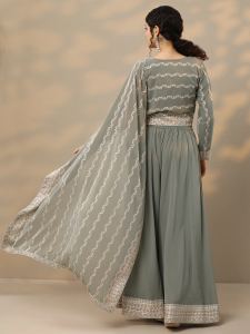 Libas Art Grey Embroidered Georgette Co-Ord Set