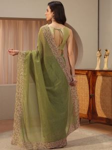Moss Green Embellished Silk Tissue Saree