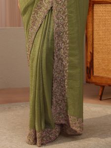 Moss Green Embellished Silk Tissue Saree