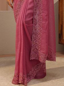 Moss Pink Embellished Silk Tissue Saree