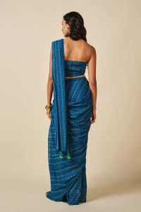 Neela Ambar Teal Blue Pre-draped Saree Set