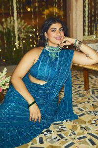 Neela Ambar Teal Blue Pre-draped Saree Set