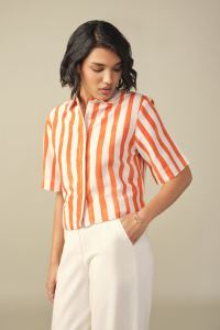 Striped Crop Shirt in Orange