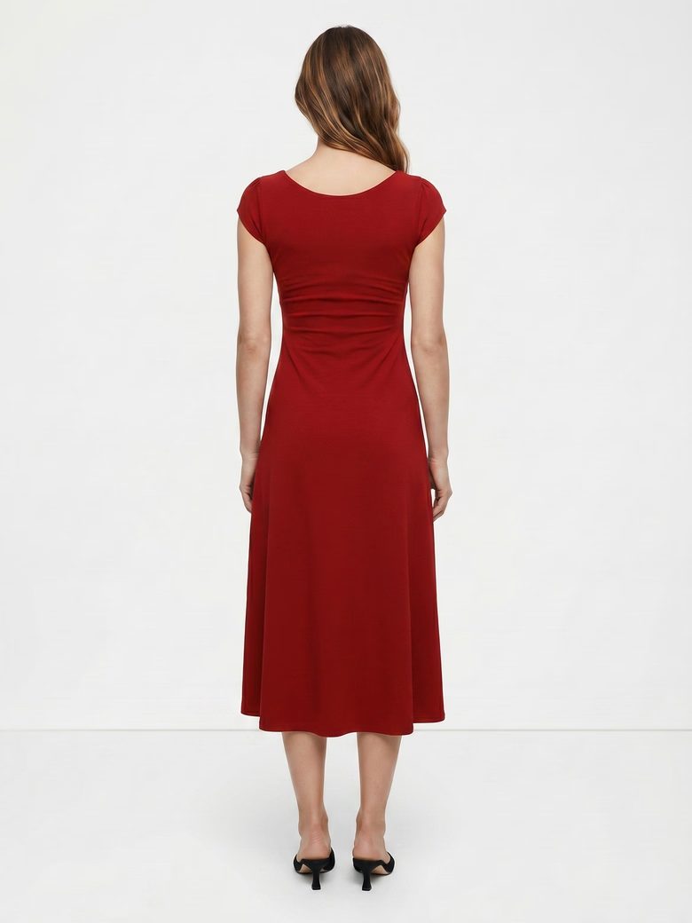 Red Rose Pearl Embellished Midi Dress