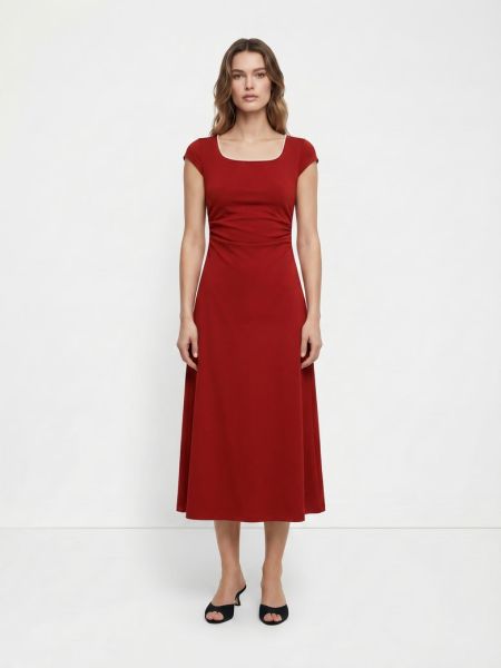 Red Rose Pearl Embellished Midi Dress