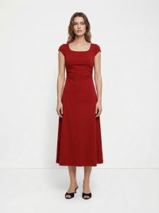 Red Rose Pearl Embellished Midi Dress