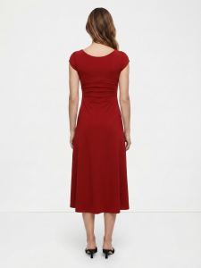 Red Rose Pearl Embellished Midi Dress
