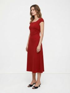 Red Rose Pearl Embellished Midi Dress